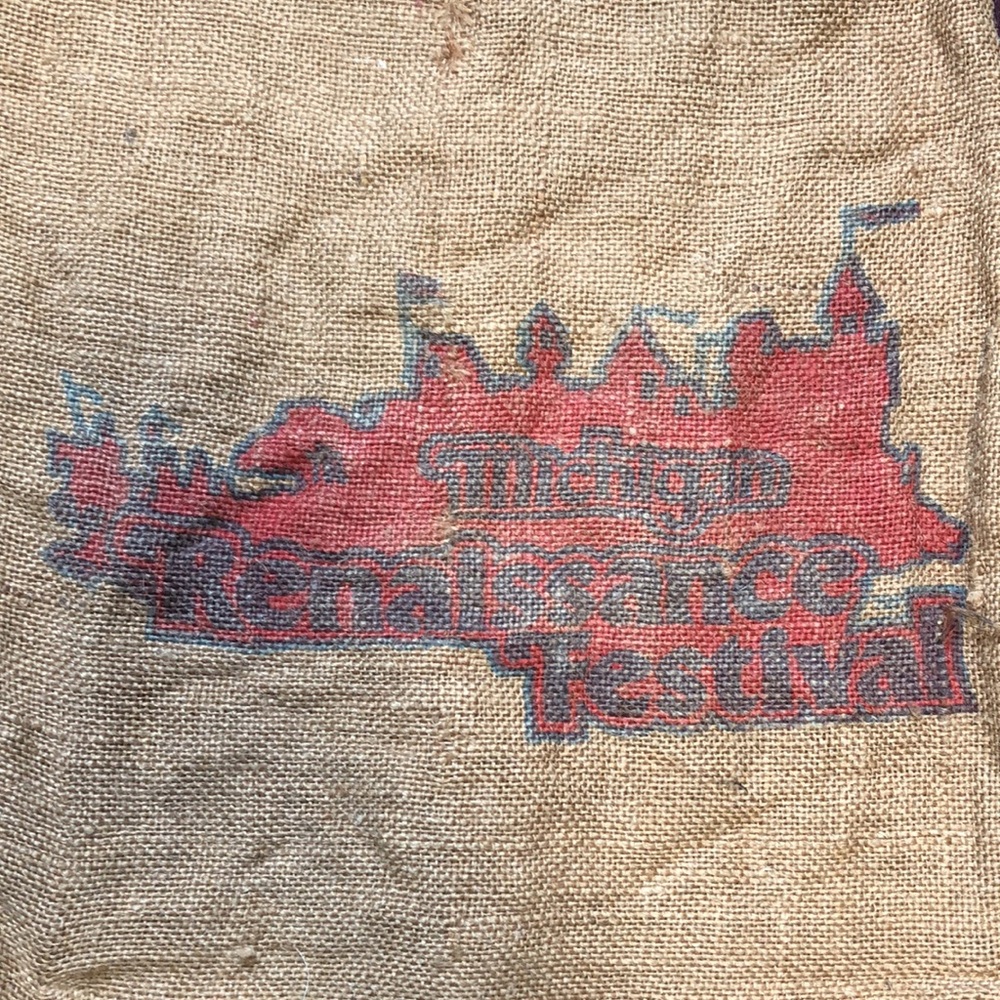 Vintage Michigan Renaissance Festival Faire Brown Burlap Shoulder Bag Tote Sack - Picture 2 of 5